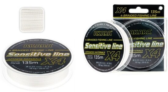 Pītā aukla AKARA «Sensitive Line X4 135» (balta, 135 m)